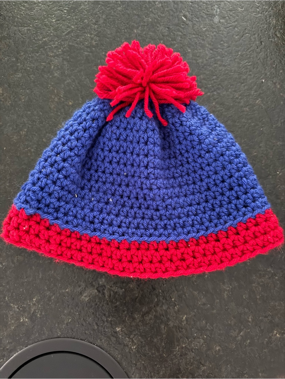 Handmade Kids Crochet Pom Beanie - Blue and Red